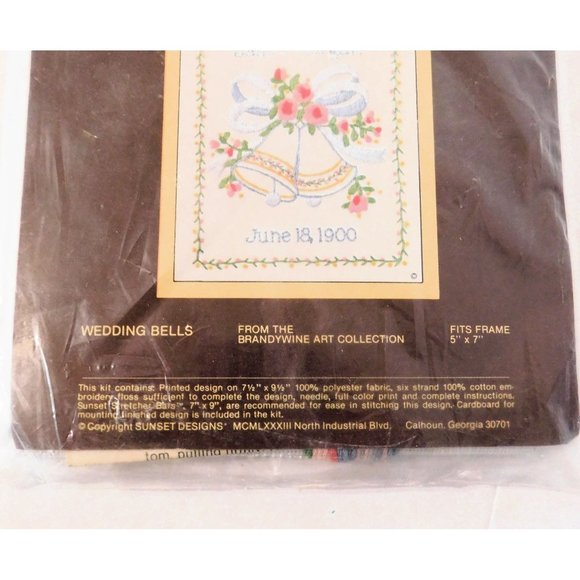 Sunset Wedding Bells Stitchery Kit #755 Customizable Dates Names 7.5 x 9.5 inch - Picture 3 of 4